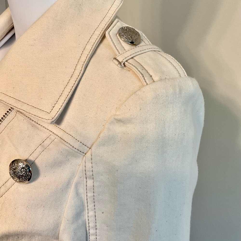 White House Black Market Stretch Denim Moto Jacket~Size 6~Parchment~NWOT - Picture 3 of 8
